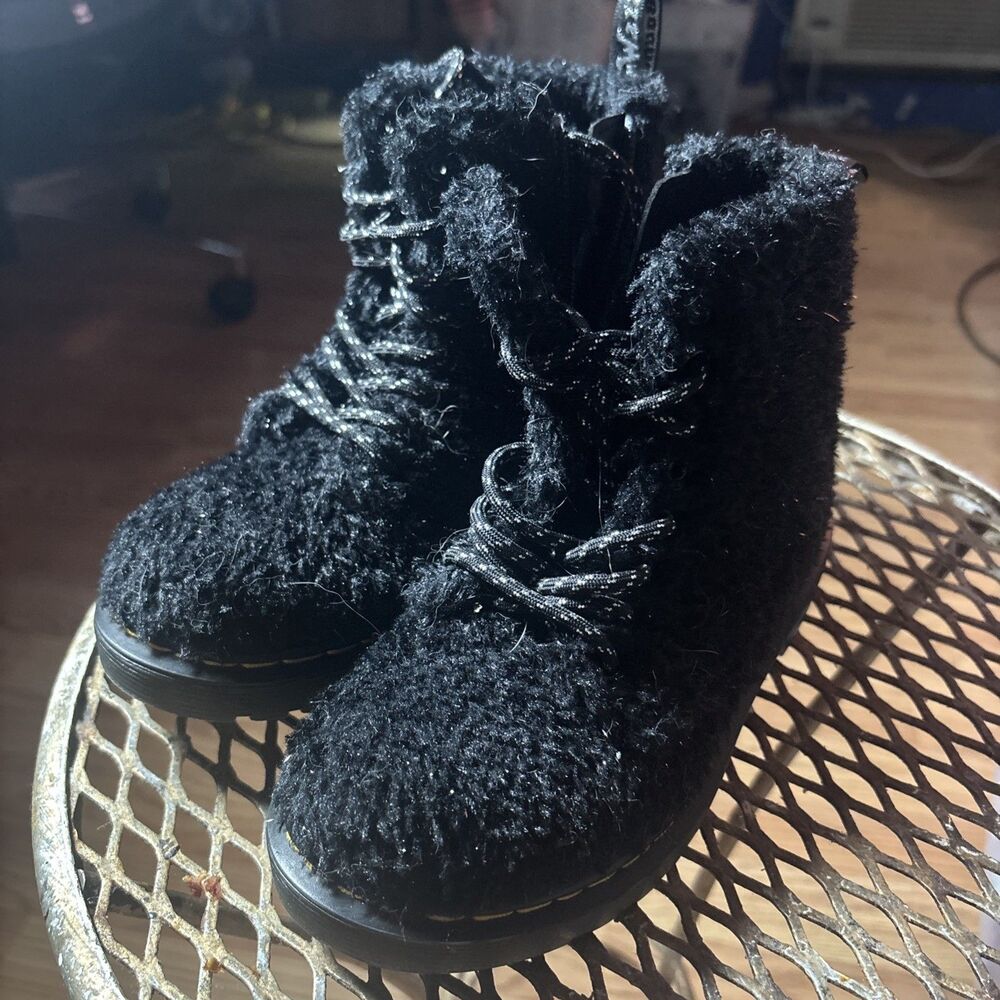 Dr Martens 1460 Pascal J Black Tinsel Faux Ankle Zip Boots Juniors Size 12 US